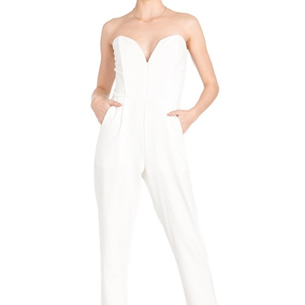 White Strapless Sweetheart Neckline Jumpsuit